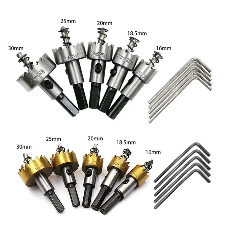 

5pcs HSS Drill Bit Saw Set Metal Wood Drilling Hole Cut Tool For Installing Lock