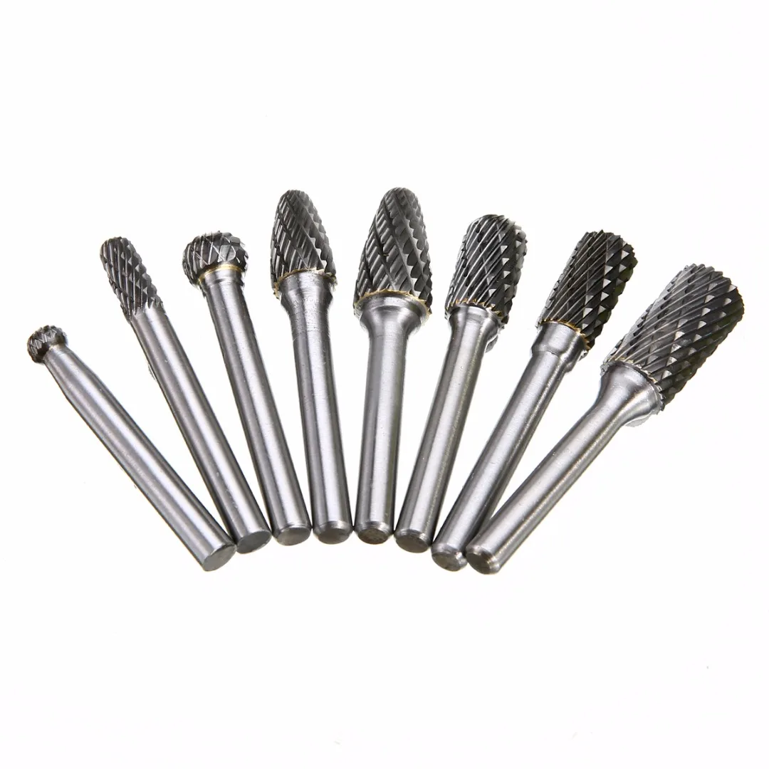 8pcs/set 1/4 Inch 6mm Tungsten Carbide Burr Bits Rotary Files CNC Engraving Tool Set For Power Tool