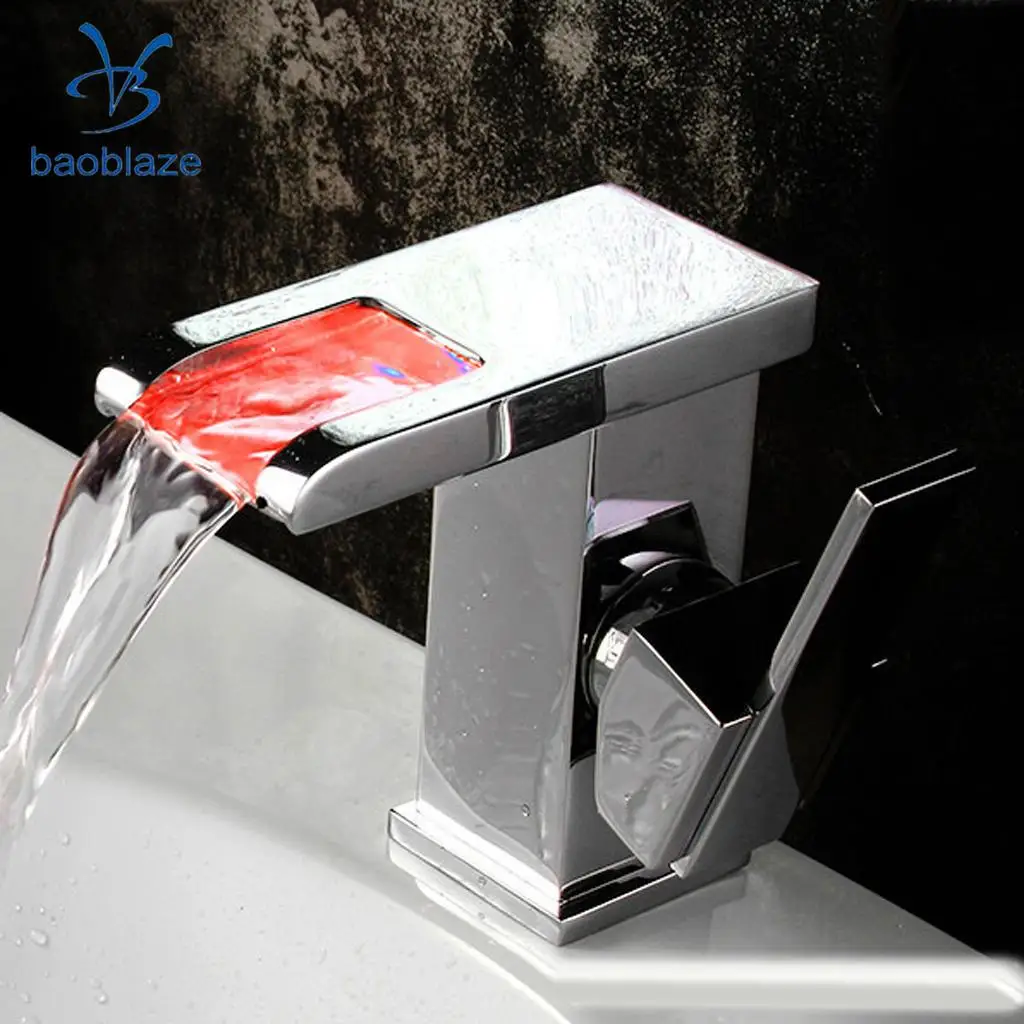 Swivel Spout Kitchen Sink Tap Lever Chrome Water Faucet 3 Color LED Change, Bathroom Wash Sink Faucet, RED/GREEN/BLUE