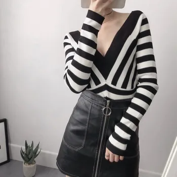 

Long Sleeve Sweaters Women 2018 Autumn Fashion Sexy Knitted Sweaters Women Wrap Tops V Neck Slim Off Shoulder Sweater Pullovers