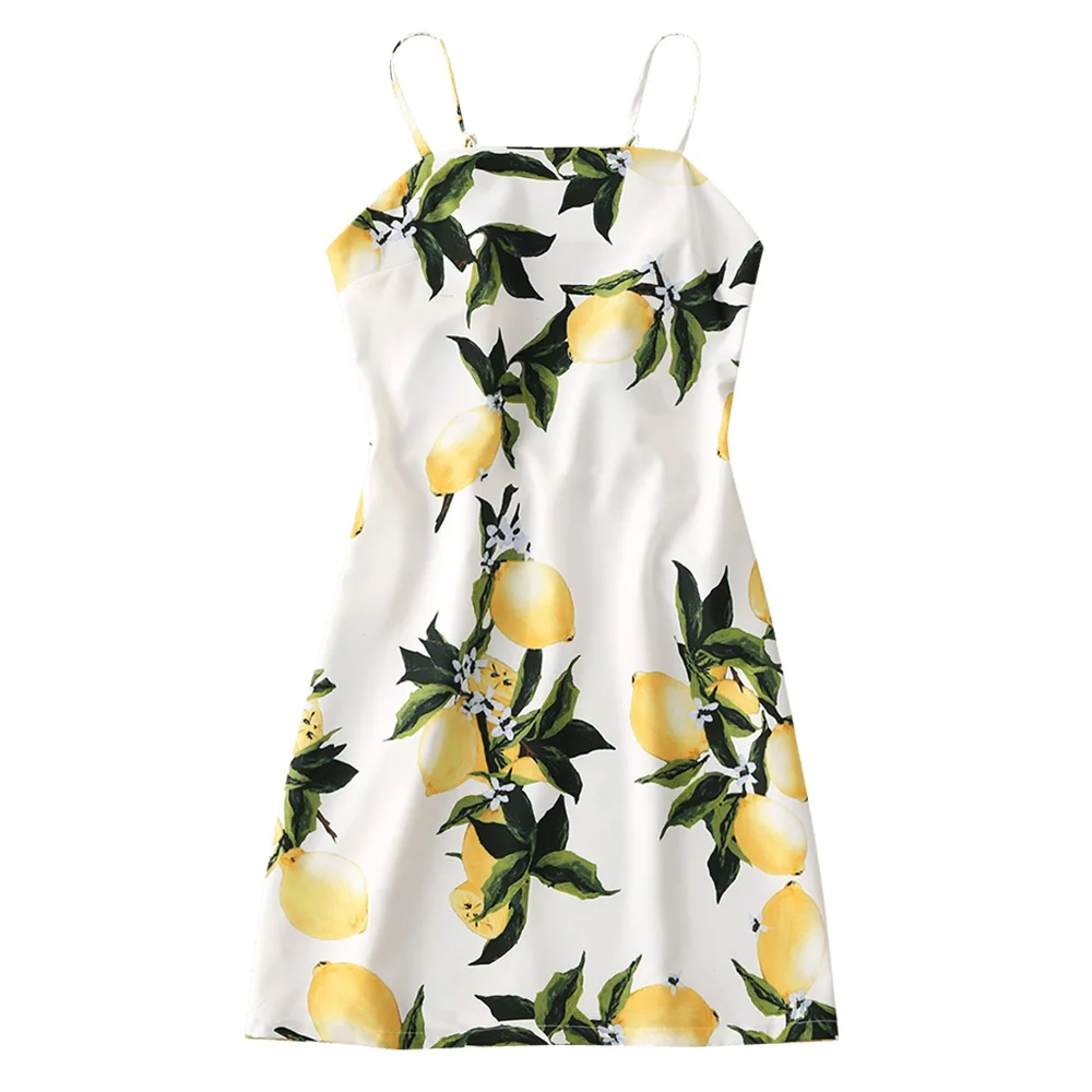 

ZAFUL Lemon Beach Dress Back Zipper Cut Out Cami Beach Dress Cover Ups A Line Hollow Out Bowknot Summer Beach Dress