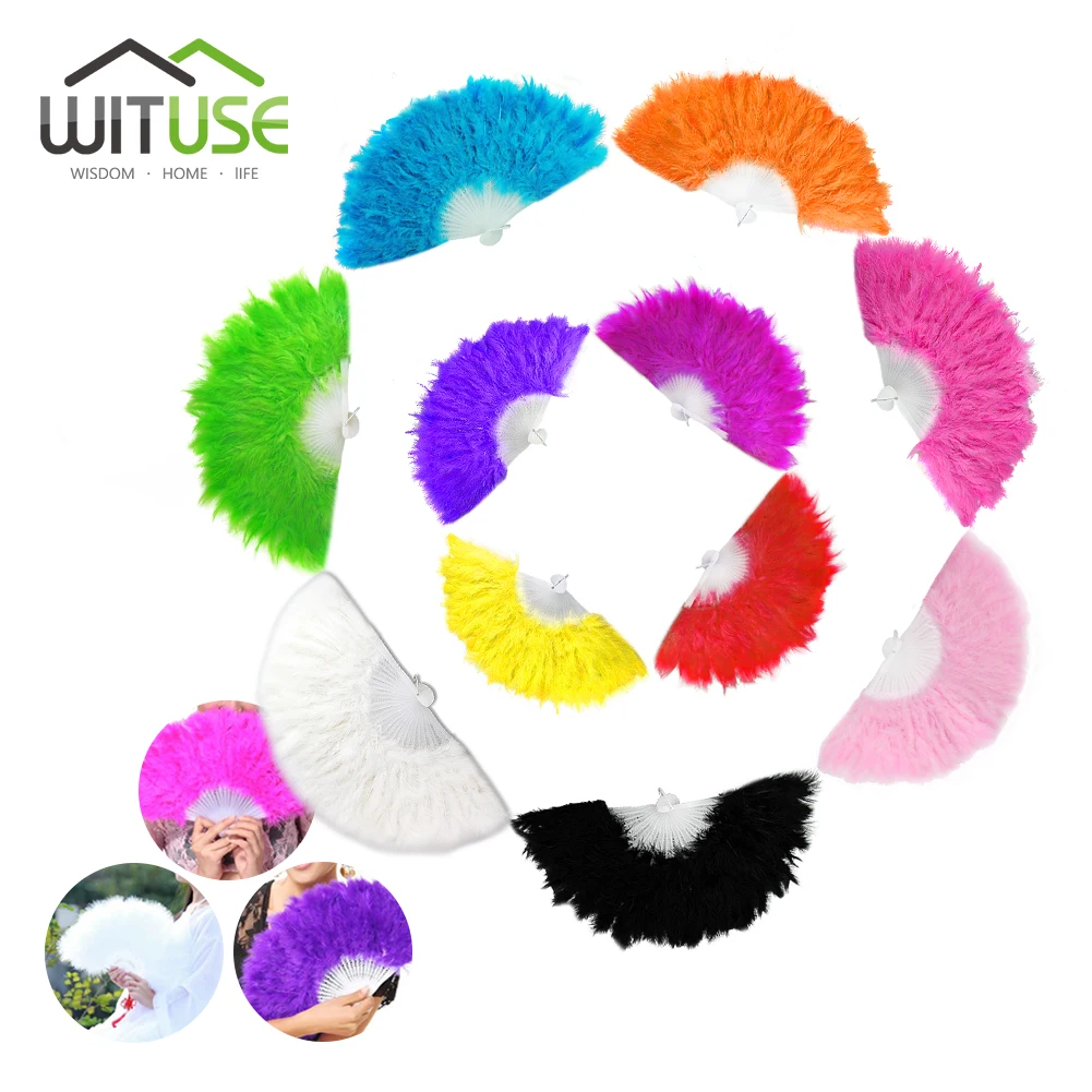

10Pcs High Quality Vintage Feather Hand Fan For Dance Props Hand Goose Feather Folding Fans Wedding Wonderful Colorful Feather