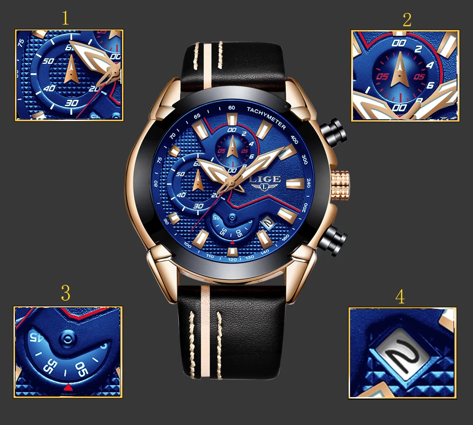 Relogio Masculino New LIGE спортивный хронограф мужские часы лучший бренд роскошные кожаные Водонепроницаемый Дата кварцевые часы человек часы
