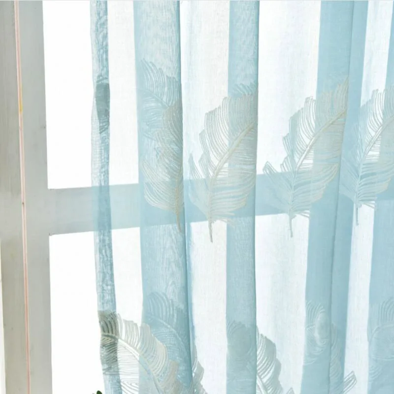 Шторы с изображением перьев, белая вышитая вуаль, занавеска для окна, для гостиной, кухни, тюль, занавеска, зеленые ткани, прозрачные шторы T& 345#30 - Цвет: Tulle 03