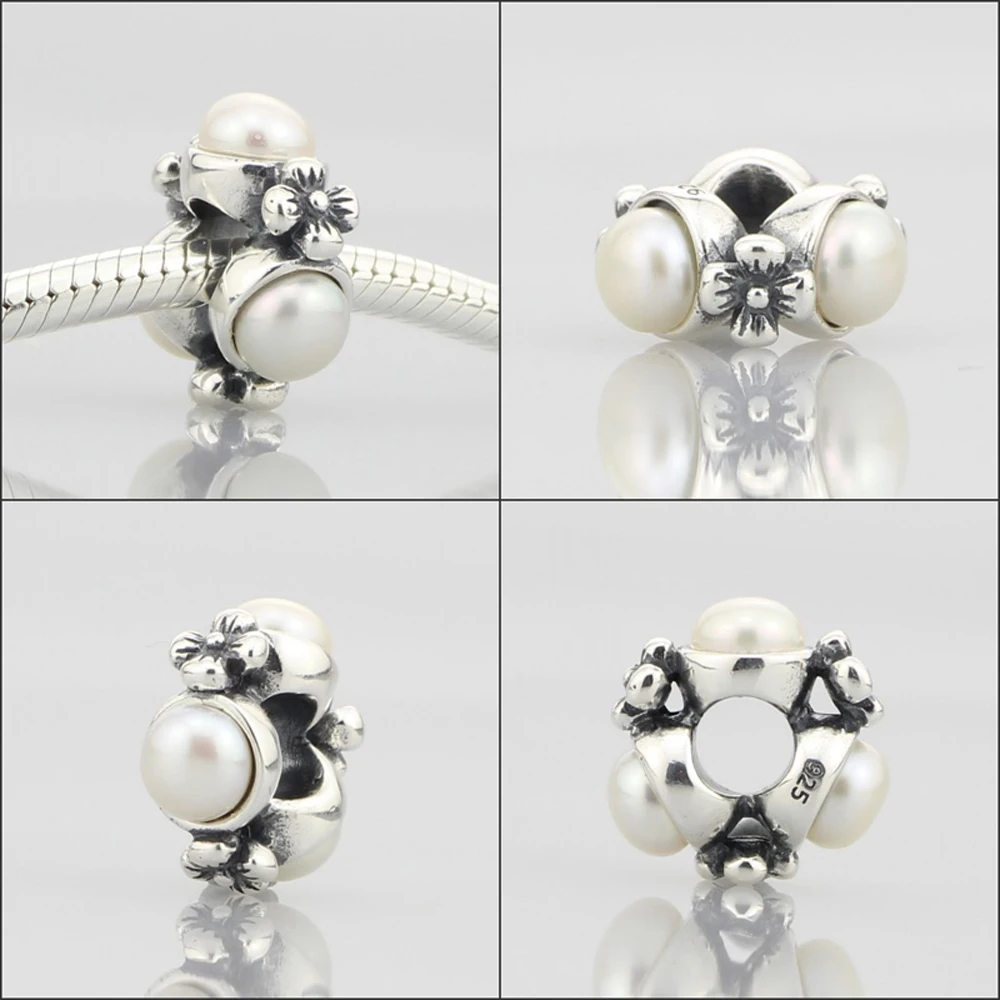 925 Sterling Silver Stoppers Beads Triangular Freshwater Pearls Charms Fit European Original 4.5 mm Troll Bracelet Jewelry (5)