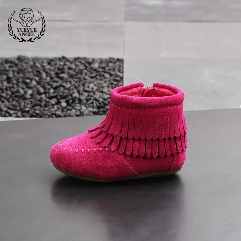 Зимние для маленьких мальчиков обувь для девочек высокое качество детская кожаная обувь Новое поступление с кисточками зимние сапоги