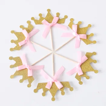 

10Pcs Pink Princess Crown Cupcake Toppers girl Party Supplies Birthday Wedding Party cake Decoration cake topper girl gift