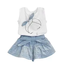 2016 summer baby girl clothing Sets Cotton Sleeveless T shirt Tank tops Vest Plaid Skirts Shorts clothes suits