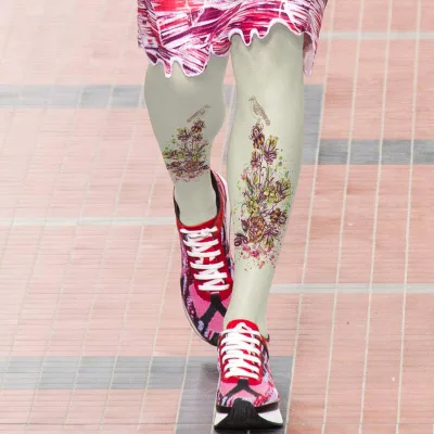 

Colorful Ink Drop Flower-and-Bird Printed Pantyhose Bottom Socks