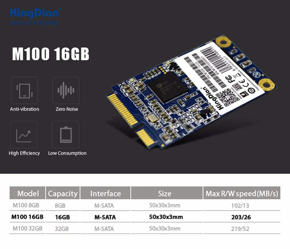 KingDian Hot SSD M100 16GB Внутренний твердотельный жесткий диск MSATA для ПК настольного ноутбука M100 16GB