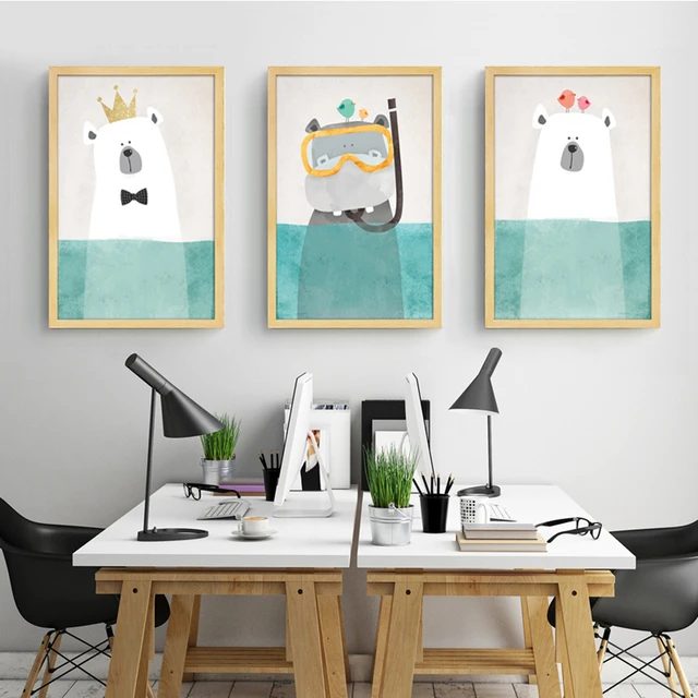 Moderne Canvas Schilderij Art Nordic Kawaii Ren Bear Hippo Poster Moderne Canvas Schilderij Art Nordic Kawaii Ren Bear Hippo Poster Print Nursery Wall Foto