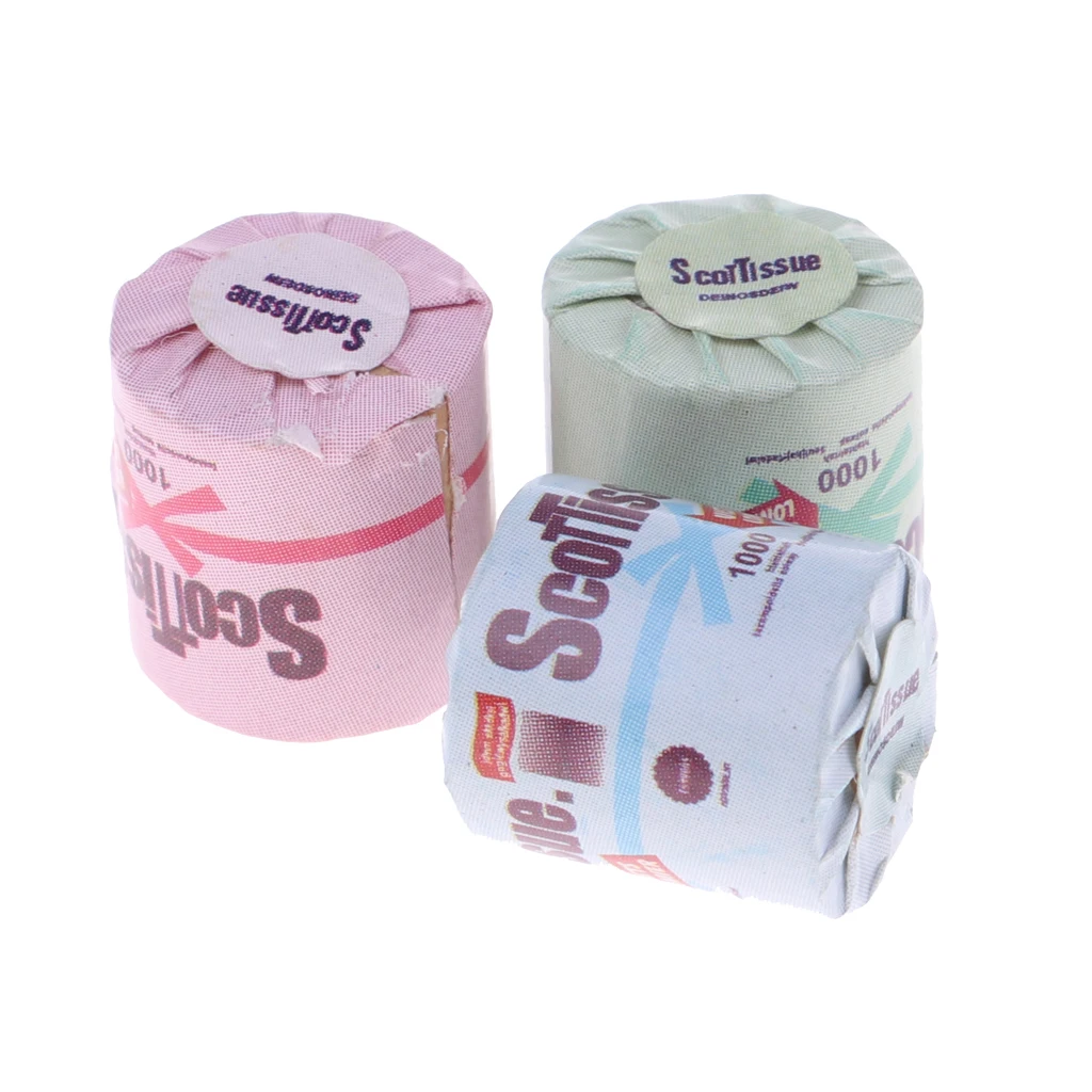 3Pcs 1/12th Doll House Miniature Decor Mini Toilet Paper Tissue for 1/12 15 cm DollHouse Bathroom Kitchen Living Room Decoration