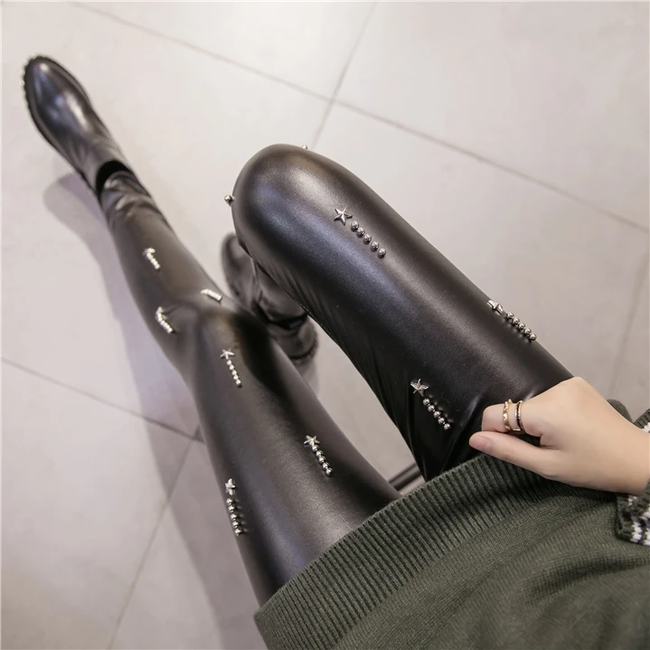 Женские Модные Леггинсы для женщин в Корейском стиле пикантные Повседневное кашемир Тощий искусственная кожа ног зимние теплые vevet