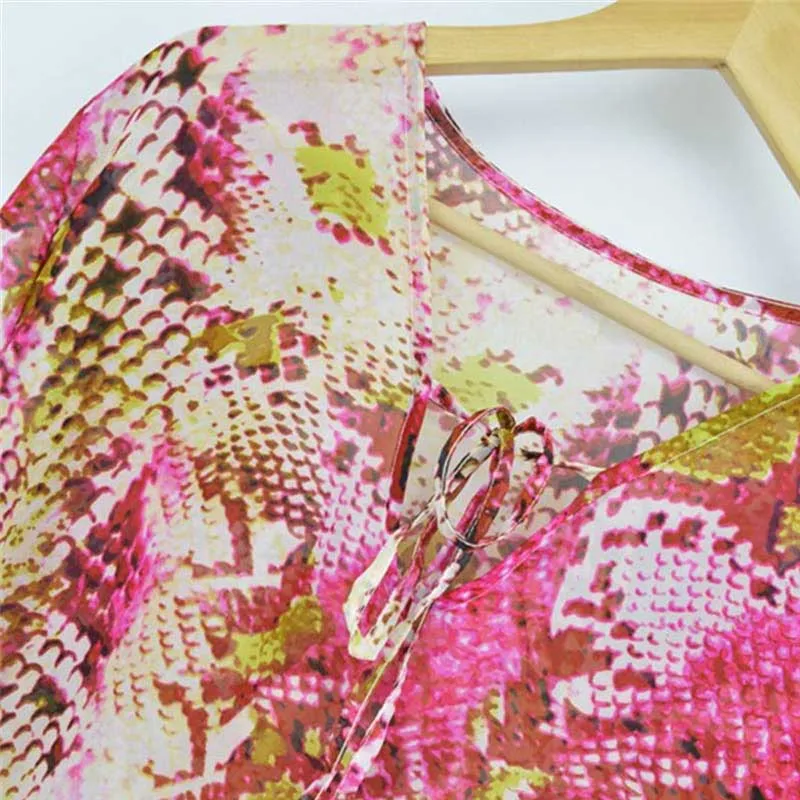 Women's Chiffon V-neck Lace Up Long Blouse Half Sleeve Side Open Beach Snake Bikini Shirts Female 2019 Fashion Casual Women Top