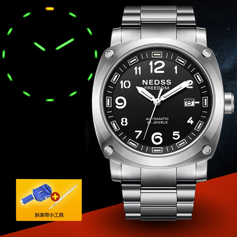 NEDSS Лидирующий бренд часы тритий военные мужские часы Citizen автоматические механические часы светящиеся стрелки 50 м водонепроницаемые