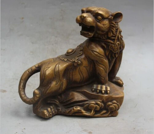 

RHS0186 10" lucky Chinese Bronze Animal Ferocity Phylactery Tigre Tiger Lion Leo Statue