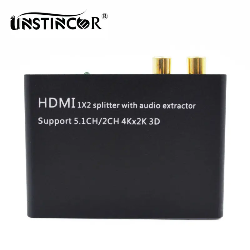 

UNSTINCER HDMI Splitter 1x2 with Audio Extractor HDMI Splitter 1.4 4kx2k Support 5.1CH 2CH Spdif Audio Output Adapter for PS4