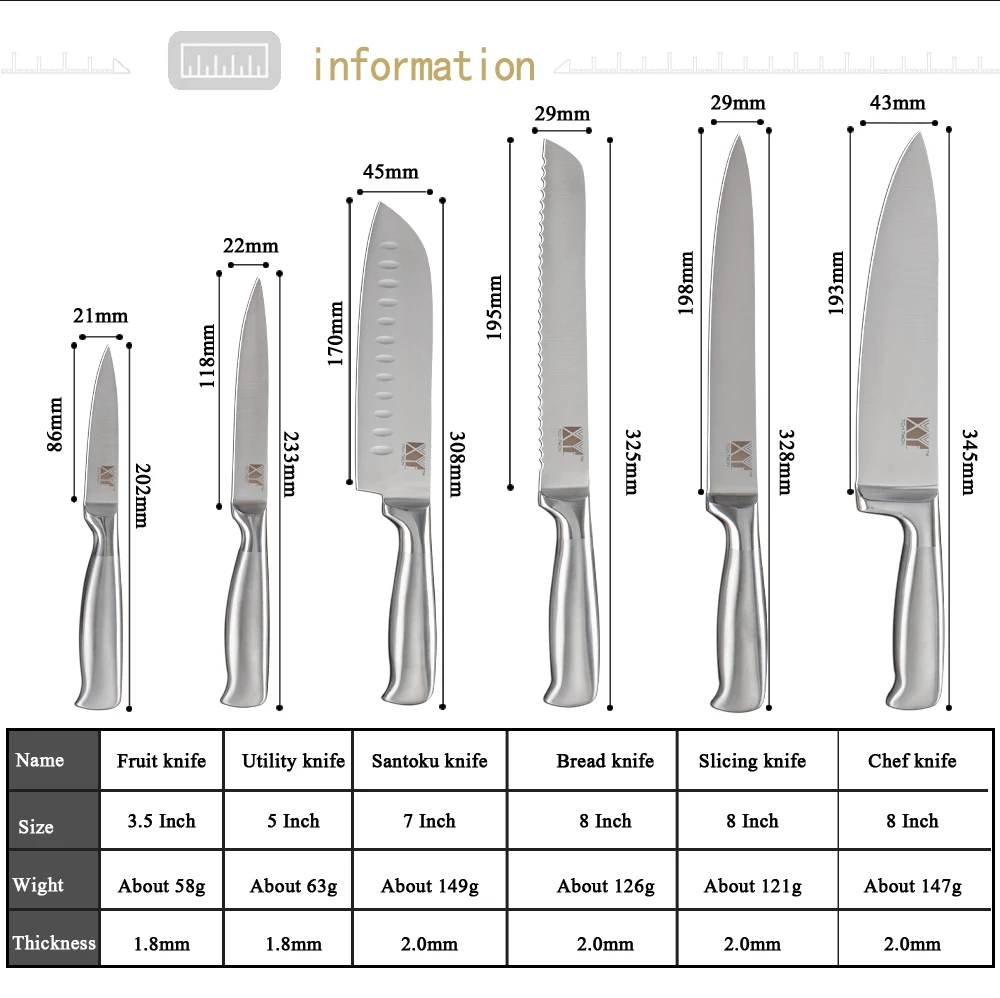XYj набор кухонных ножей из нержавеющей стали шеф-повара для нарезки хлеба Santoku нож для очистки овощей подставка для ножей из нержавеющей стали