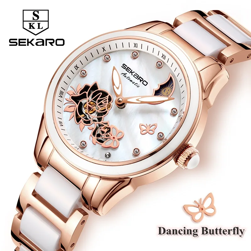 

Sekaro Ceramic Women Watches Fashion Luxury Watch Automatic Mechanical Clock Sapphire Crystal Beauty Butterfly Watch For Female