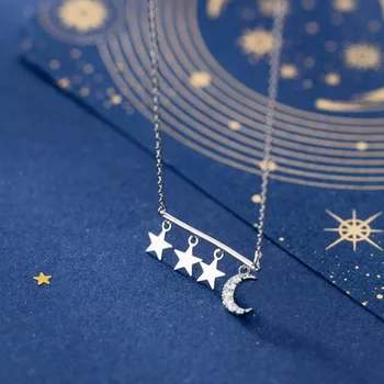 

Moon Choker 925 Silver Necklace Charm Kolye Jewelry Rose Gold Pendants Vintage Bohemian Bijoux Femme Collier Women Necklace