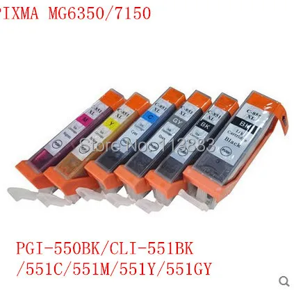 

6 ink PGI 550 BK /CLI 551 BK/ C/M /Y /GY 6 COLOR compatible ink cartridge for canon PIXMA MG6350 MG7150 IP8750 printer full ink