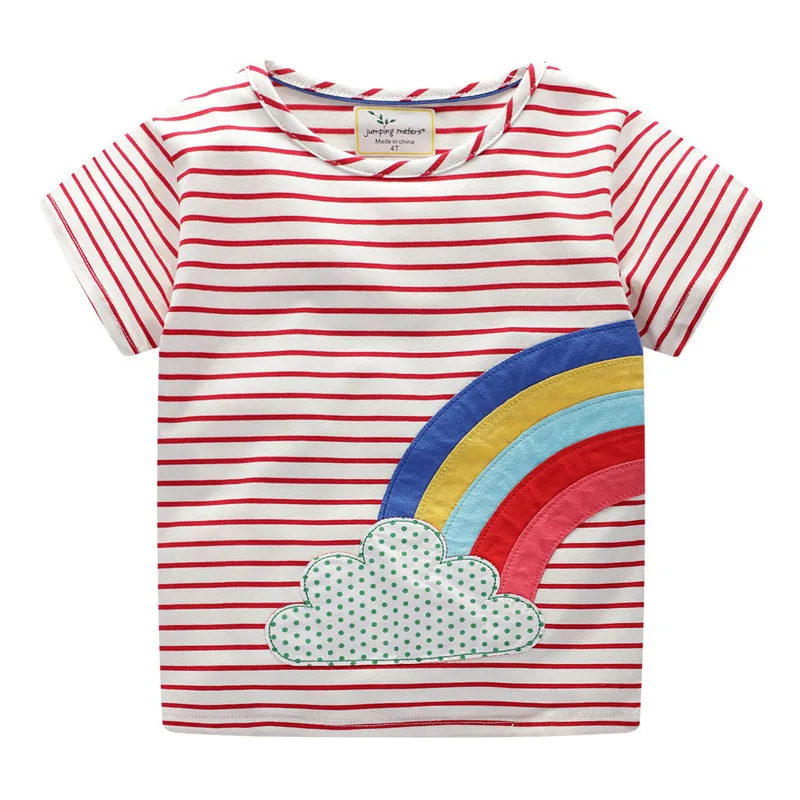 Jumping meter/футболки с аппликацией для девочек футболки для малышей с кроликом, лето г. Модная дизайнерская одежда для детей футболки хлопковые футболки с животными - Цвет: T6096 Rainbow