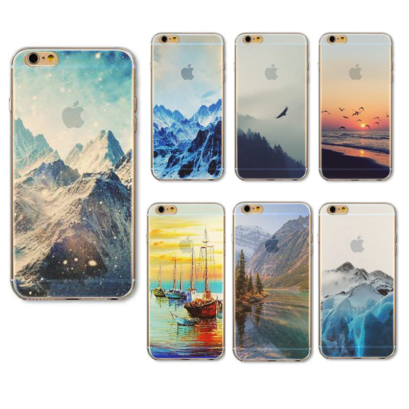Модные мягкие Силиконовые ТПУ чехол для iPhone 6 S плюс горный городской пейзаж пор