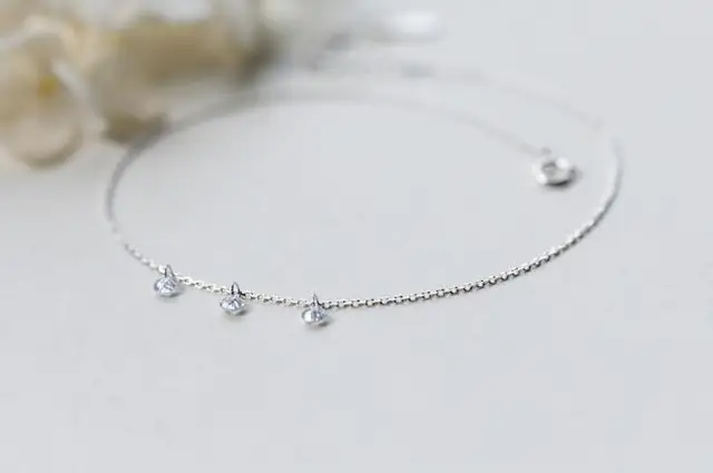 100% Real. 925 Sterling Silver Jewelry Three Crystals Anklet Bracelet GTLS419