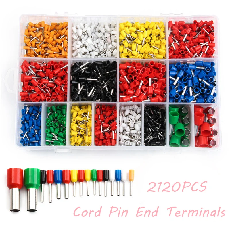 YT 2120Pcs Insulated Cord Pin End Terminals Tin Plated Copper Crimp