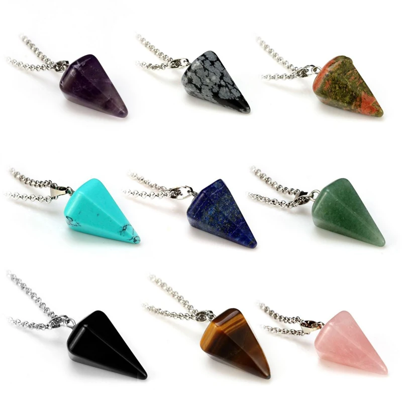 

Natural Store Crystal Healing Chakra Reiki Silver Stone Pendant Necklace Bead