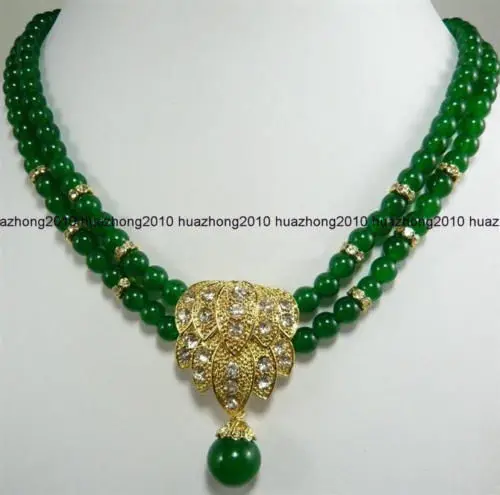 

FREE SHIPPING hot sale~~~~2 Rows 6mm Green Chrysoprase Chalcedony Necklace