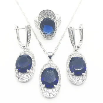 

Monatan Blue Zircon 925 Sterling Silver Jewelry Sets Earrings Ring Necklace Pendant For Women Free Shipping