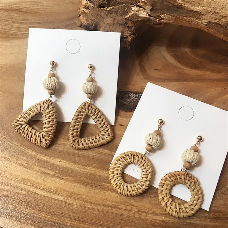 

EARS HIGH New Korean Vintage Grass Rattan Woven Geometric Long Drop Earrings For Women Cute Holiday Boucle D'oreille Femme 2019