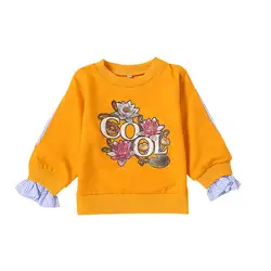 Новая весенняя хлопковая Футболка с цветочным рисунком для маленьких девочек топы, блузка детские повседневные рубашки с длинными