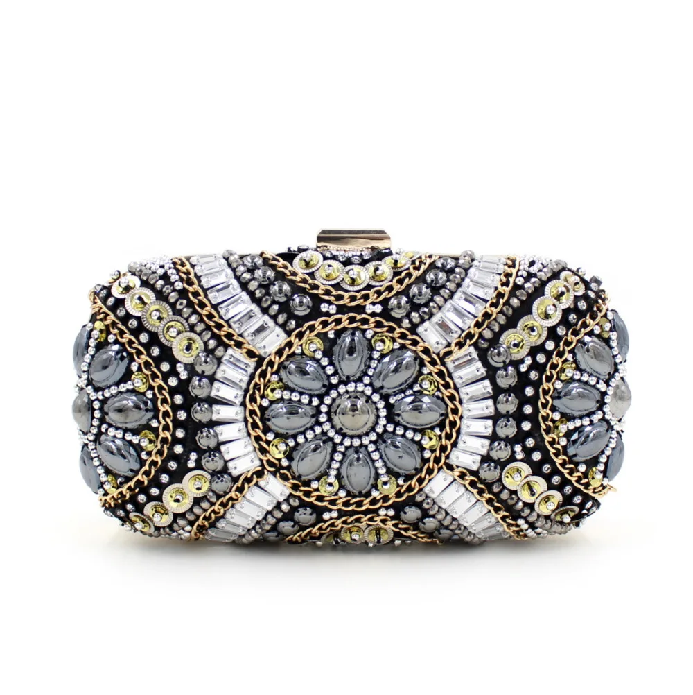 

brand chain bag 2017 new heavy hand-sewn diamond bead evening bag high-end gem holding evening bag