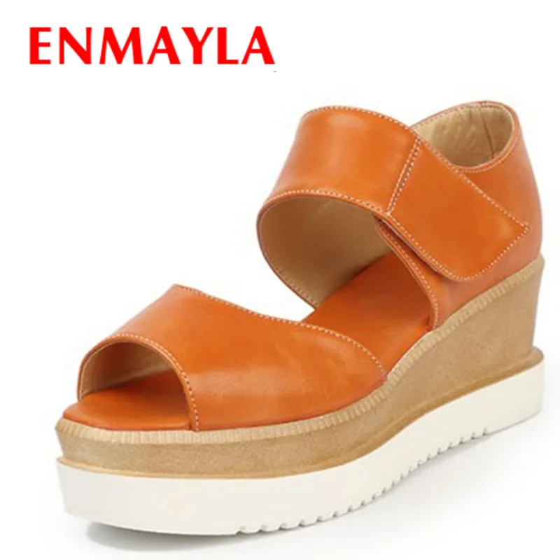 

ENMAYLA Simple Summer Sandals Elegant Hook & Loop Shallow Ankle Strap Wedges Sandals Flats Platform Participants Bohemia Sandals