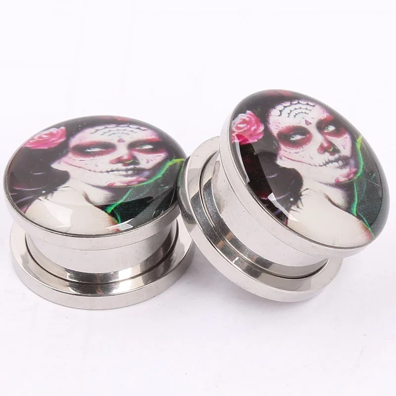 3/29 women zombie Ear Expander body piercing Jewelry 1 Pair Stainless
