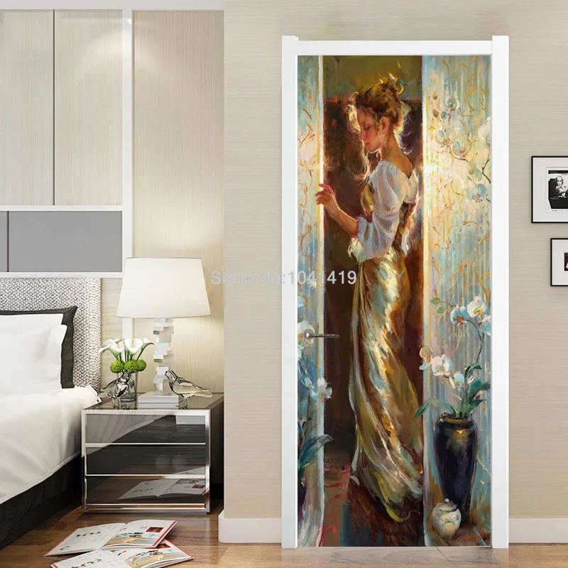 retrô, moderno, figura, pintura a óleo, mural,