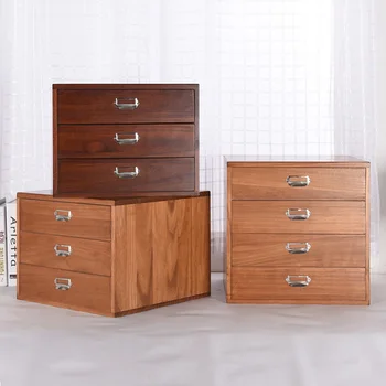 Best Office Makeup Organizer Desktop Debris Storage Box Real Wooden Jewelry Storage Boxes Small Drawer Type Desk Data File Cabinet