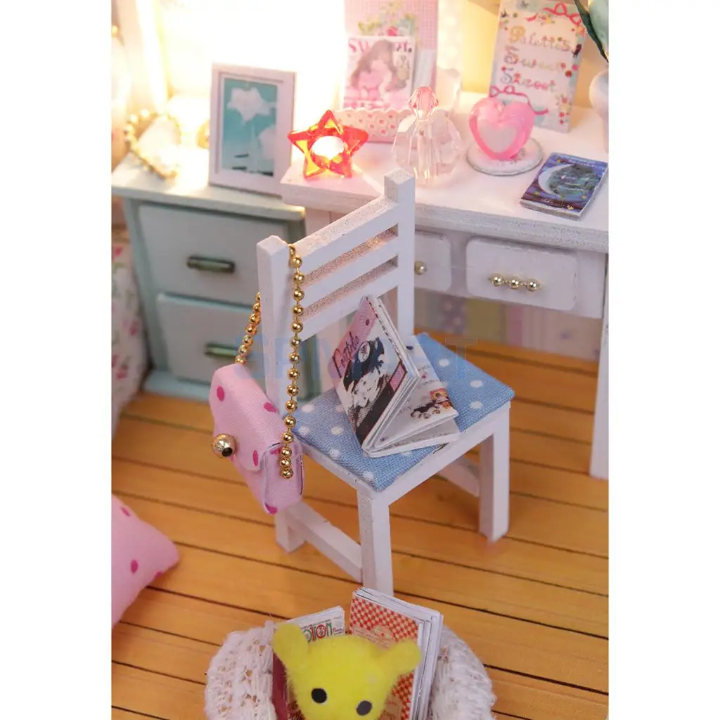 DIY 3D Wooden Handcraft Miniature Doll House Kit Bedroom with LED Lights & Furniture - Adalelle's Room & Hemiola's Room