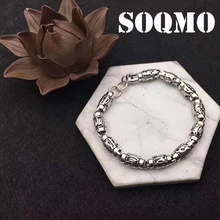 SOQMO, мужской и женский браслет Будды, Настоящее серебро 925 пробы, буддистское сердце, сутра, очаровательный браслет на цепочке, браслет, подарок, ювелирное изделие