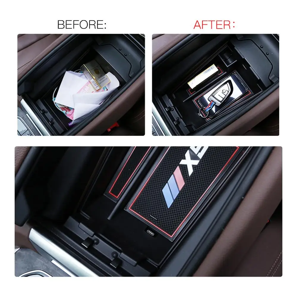 RUIYA car armrest box storage for 2019 BMW X5 G05 stowing tidying car organizer anti-slip rubber accessories,automotive interior