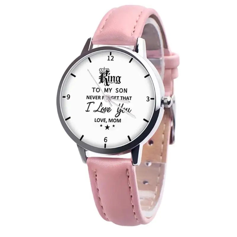 King Pink Модные детские с буквенным принтом Круглый циферблат Кварцевые Часы повседневные простые детские PU Кожаный ремешок аналог наручные часы подарок - Color: King Pink