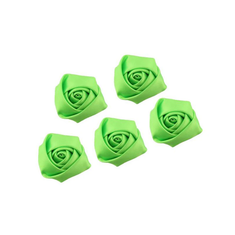 

20 Pcs\lot Light Green Handmade Diameter 3.5 cm Satin Ribbon Rose Flowers DIY For Make Wedding Bouquet Bride Flower Accessories