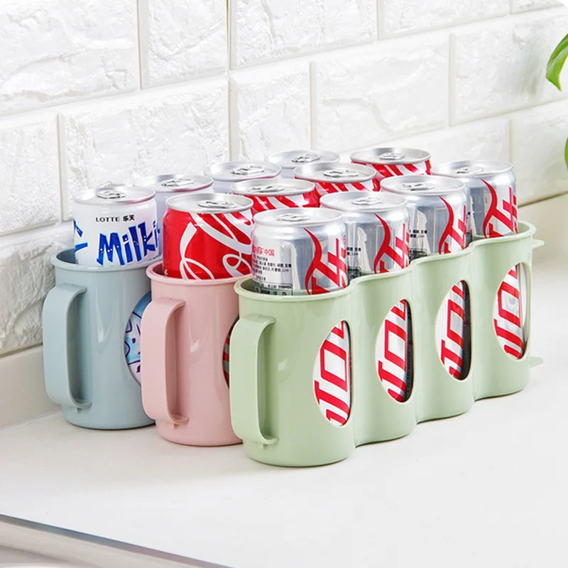FHEAL Refrigerator Drink Can Storage Box Coke Cans 4 Grids Beverage Finishing Holder Space-saving Drink Bottle Organize Rack (4)