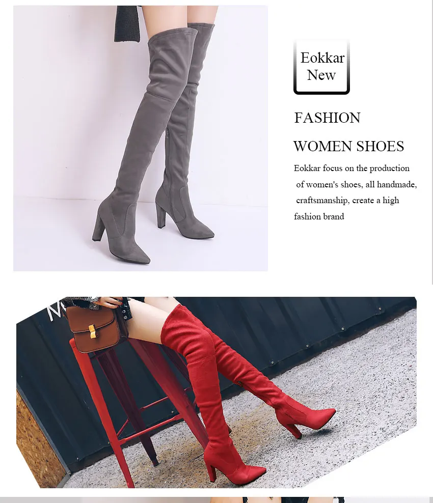 Eokkar/ г.; женские ботфорты с острым носком на высоком толстом каблуке; зимняя обувь на молнии; черные женские сапоги из флока на высоком каблуке; размеры 34-43