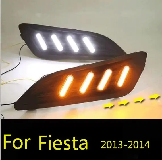 

2Pcs Led Daytime Running Light Fit For Ford Fiesta 2013 -2014 with Dynamic moving yellow turn signal and Driving/White Light