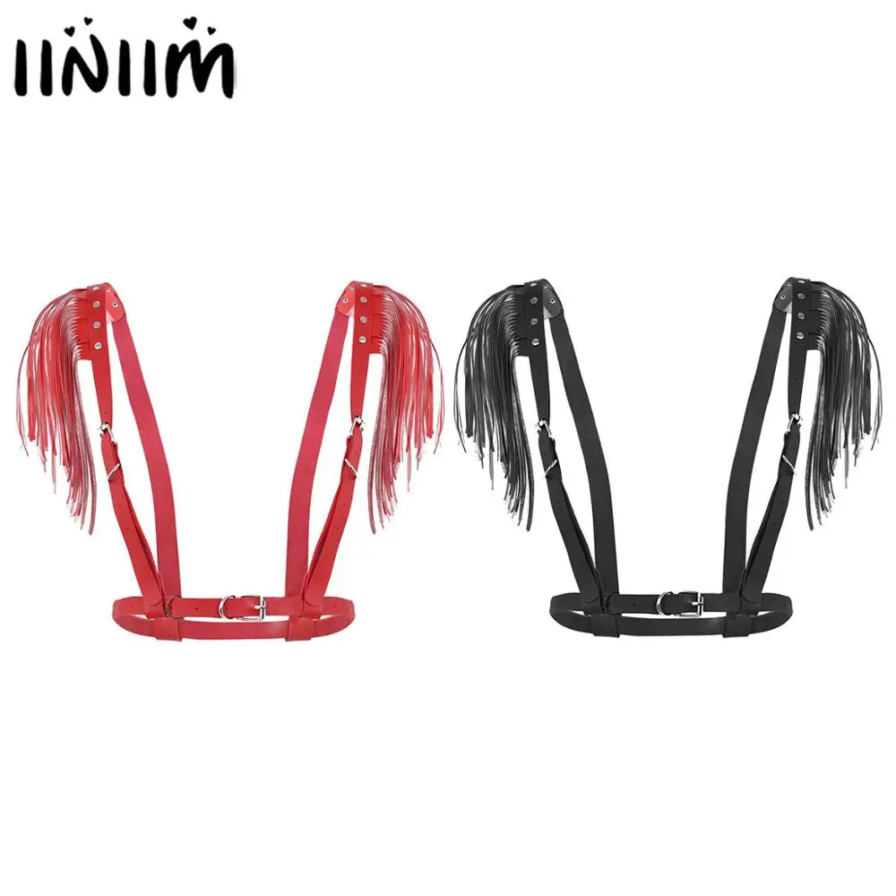 

Womens Fashion Punk PU Leather Adjustable Straps Bondage Body Waist Harness Belt with Shoulder Tassel Cosplay Club Costumes