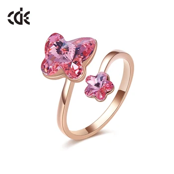 

CDE Women Gold Rings Embellished With Crystals from Swarovski Butterfly Adjustable Ring Rose Gold Insert Jewelry Romantic Gifts