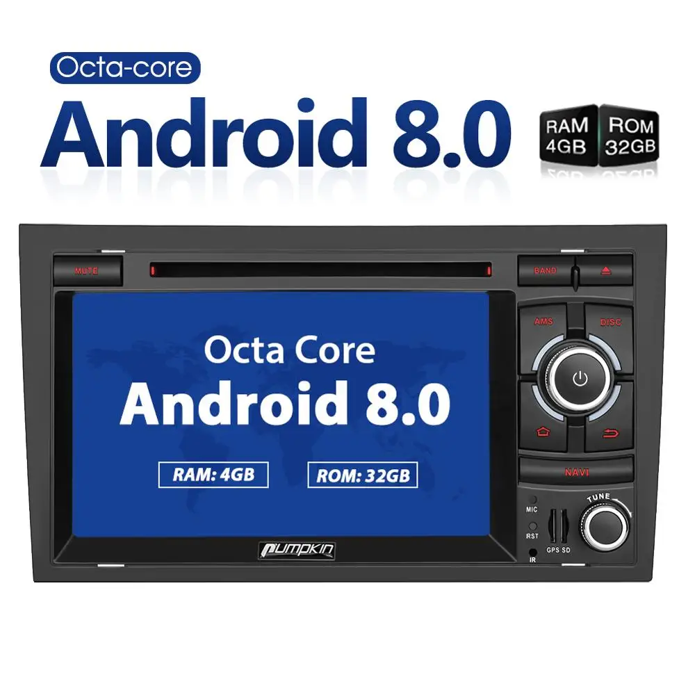 

Pumpkin 2 Din 7''Android 8.0 Car Stereo Octa Core GPS Navigation 4GB RAM for Audi A4 2003-2008 Car Radio DVD Player Wifi 4G OBD2